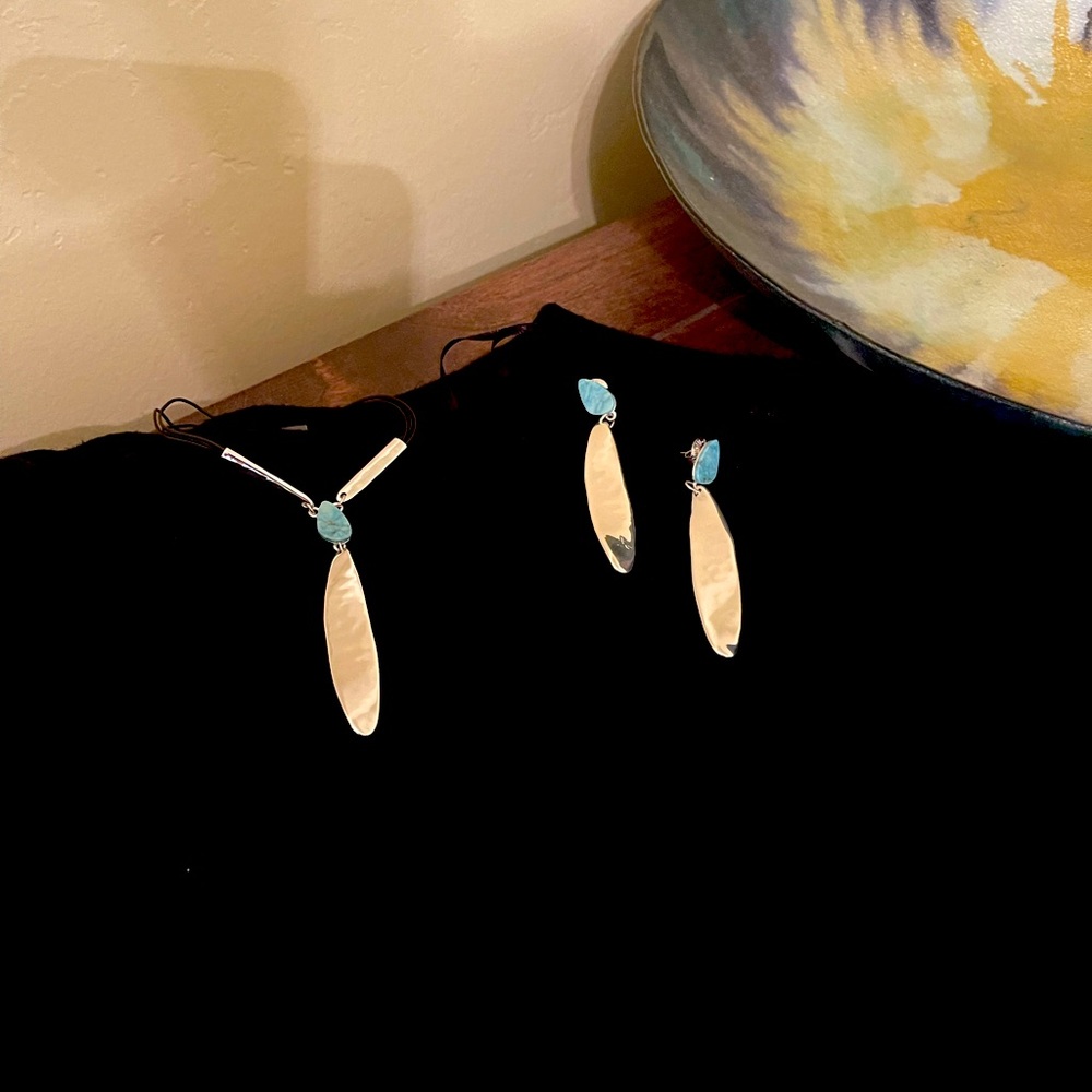 Robert Lee Morris, NWT Silver with turquoise stone Necklace with earrings.
